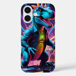 DJ Dinosaur Party With Neon Lights iPhone 16 Case