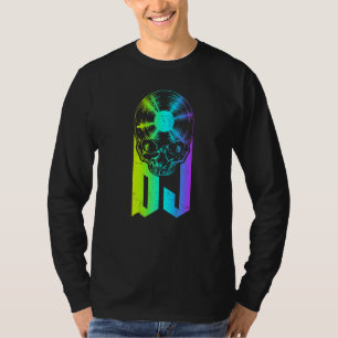 Dj Disc Jockey Vinyl Record Music Gothic Skull Lp T-Shirt