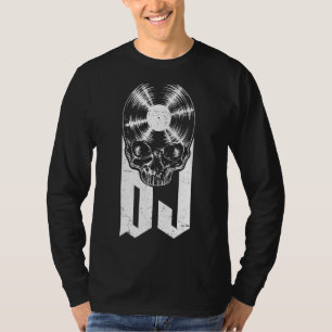 Dj Disc Jockey Vinyl Record Music Gothic Skull Lp T-Shirt