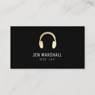 DJ faux gold foil headphones Business Card