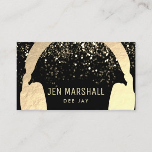 DJ faux gold foil headphones Business Card