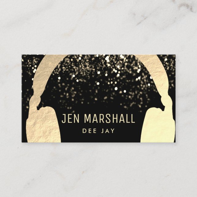 DJ faux gold foil headphones Business Card (Front)