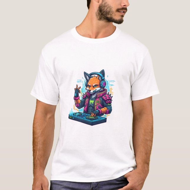 DJ Fox Cartoon Cool White Tshirt For Men | Adults (Front)