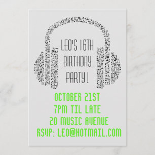 DJ funky cool music teenage boys birthday party Invitation