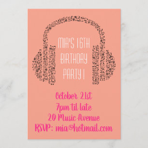DJ funky cool music teenage girl birthday party Invitation