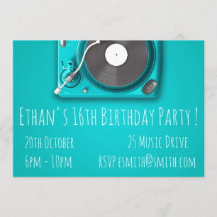 DJ funky cool retro teenage boys birthday party Invitation