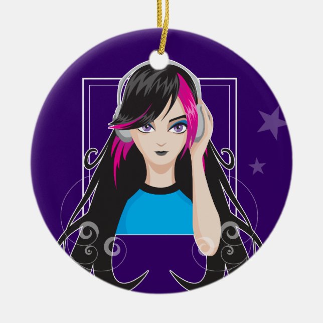 DJ Girl Ceramic Tree Decoration (Front)