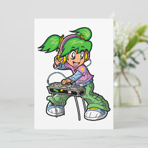 DJ Girl with Green Hair and Headphones  Invitation