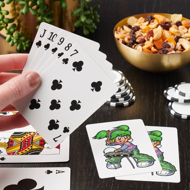 DJ Girl with Green Hair and Headphones  Playing Cards (Creator Uploaded)