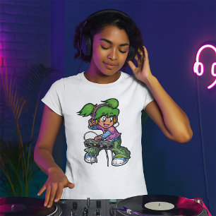DJ Girl with Green Hair and Headphones  T-Shirt
