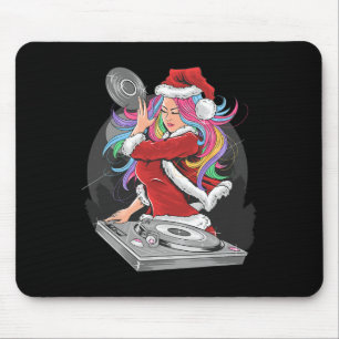 Dj Girl With Rainbow Hair In Santa Suit Christmas  Mouse Mat