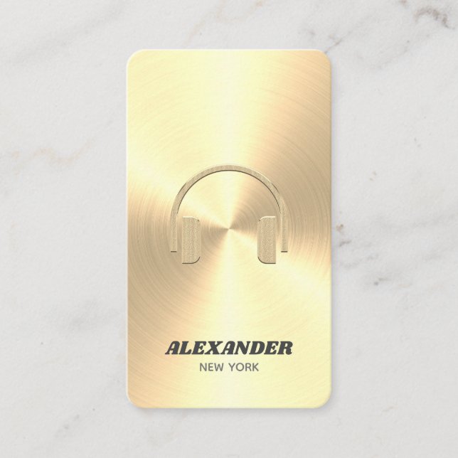 DJ Gold-Chrome Faux Vintage Headphone Business Card (Front)
