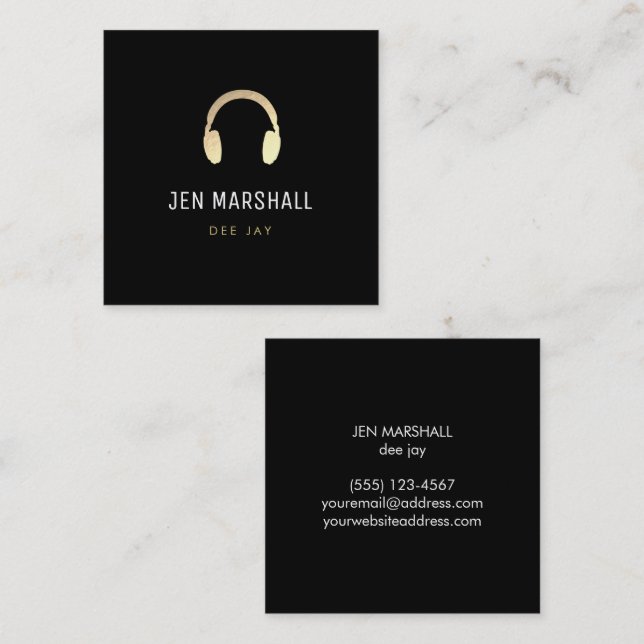DJ gold headphones Square Business Card (Front/Back)