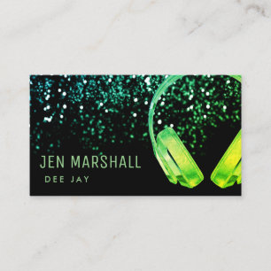 DJ green music headphones Business Card