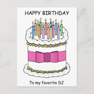 DJ Happy Birthday Cartoon Cake with Candles Postcard