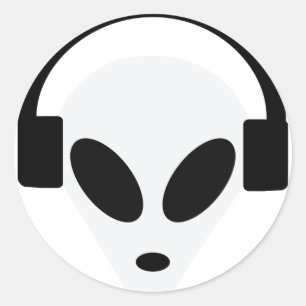 dj headphone alien area 51 classic round sticker
