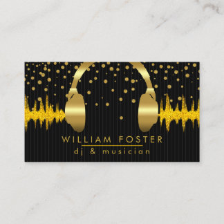 DJ Headphone Gold Confetti Sound Beats Music Business Card