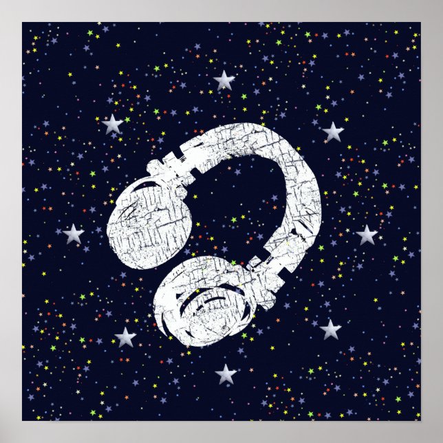 dj headphone on night sky poster (Front)