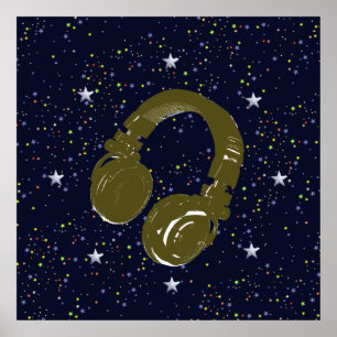 dj headphone & starry night sky poster