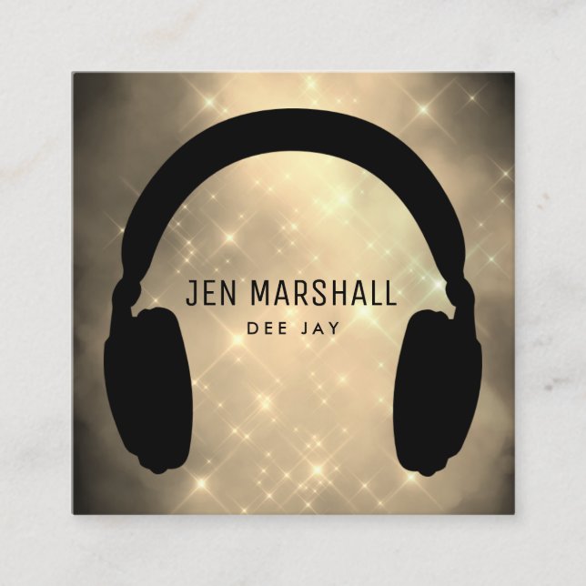 DJ headphones golden dust Square Business Card (Front)