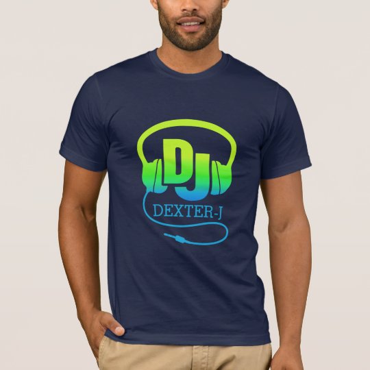 DJ headphones green blue ad your own name tee