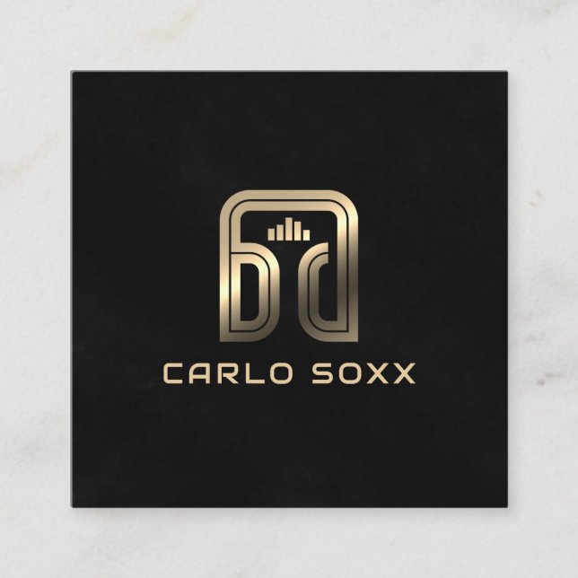 DJ headphones initials logo  Square Business Card (Front)