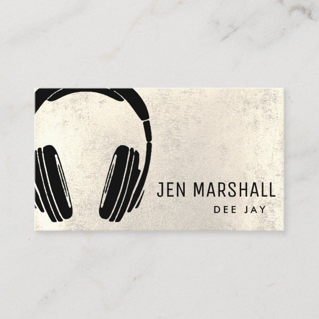 DJ headphones on faux metallic digital effect Business Card (Front)