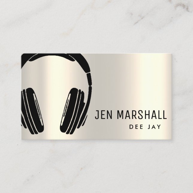 DJ headphones on faux metallic effect Business Card (Front)