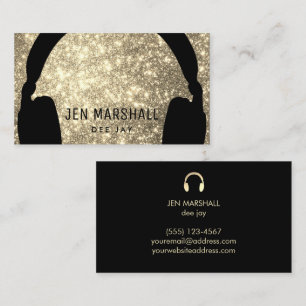 DJ headphones on faux shimmer effect Business Card