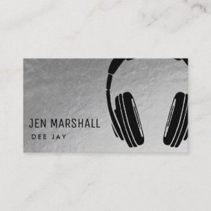 DJ headphones on faux silver Business Card