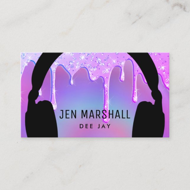 DJ headphones on glitter drips Business Card (Front)