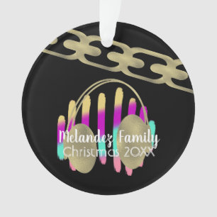 DJ Hip Hop Retro Headphones Neon Foil Chain Ornament