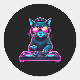 Dj House Cat Rainbow Dj Cat Kitty  Classic Round Sticker