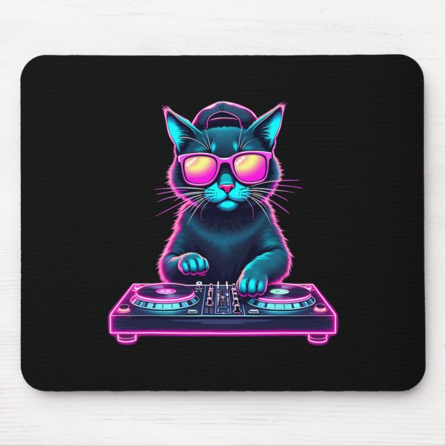 Dj House Cat Rainbow Dj Cat Kitty  Mouse Mat (Front)