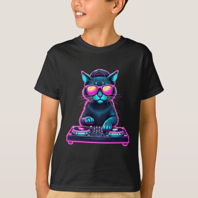 Dj House Cat Rainbow Dj Cat Kitty  T-Shirt (Front)