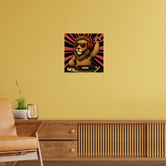 DJ Lion – Cool Retro Style Music Art Poster
