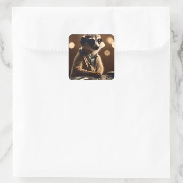 DJ Meerkat: Spinning Tracks in the Savanna, Square Sticker (Bag)