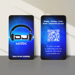 DJ Modern Royal Blue Business Card with QR code