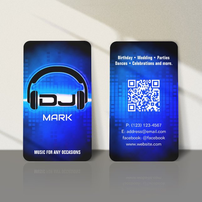 DJ Modern Royal Blue Business Card with QR code (Creator Uploaded)