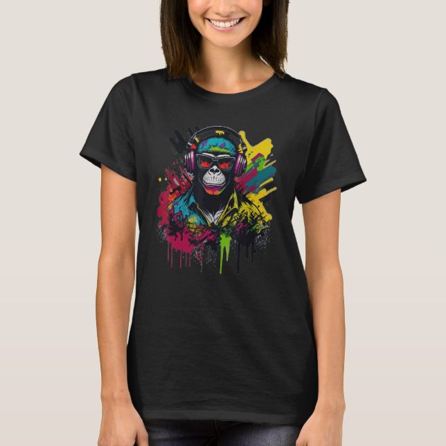 DJ Monkey Chimp With Sunglasses & Headphones Cool  T-Shirt (Front)