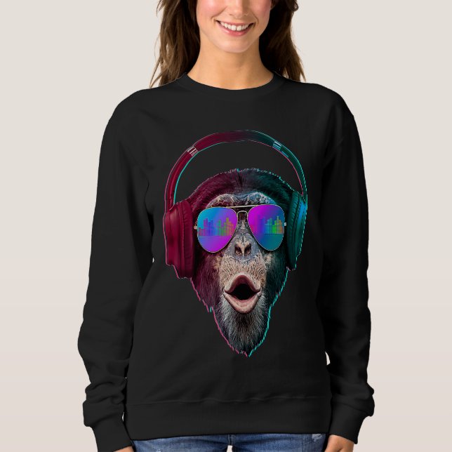 DJ Monkey  Disc Jockey Rave Music Sweatshirt (Front)