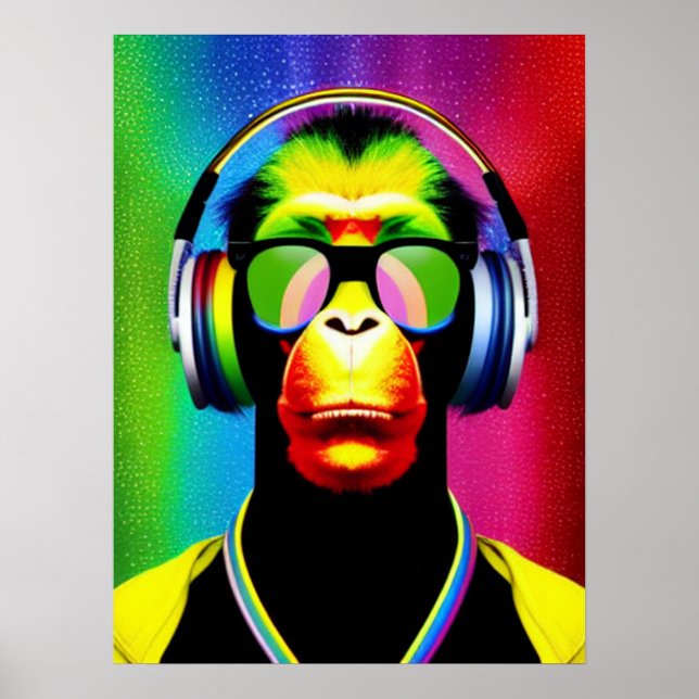 DJ Monkey Music Lover DJ Chimp Humour Poster (Front)
