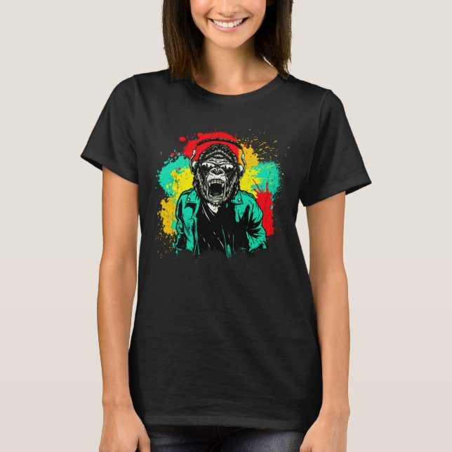 DJ Monkey Music Party Fun Sunglasses Fun Dancing C T-Shirt (Front)