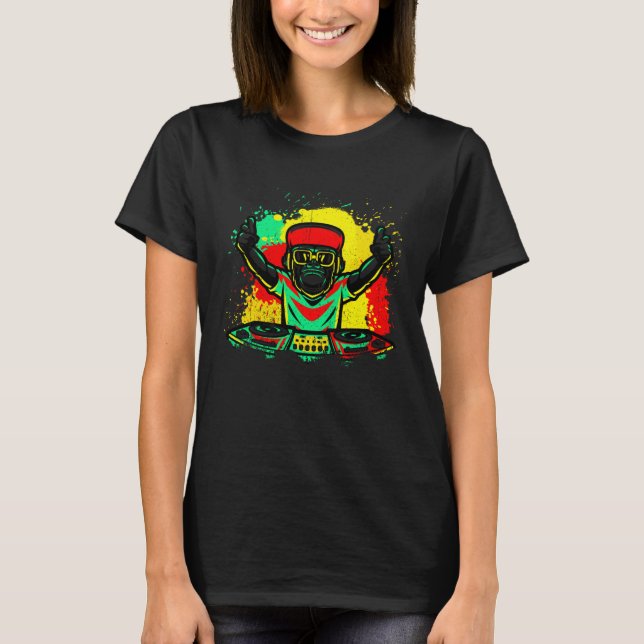 DJ Monkey Music Party Fun Sunglasses Monkey Headph T-Shirt (Front)