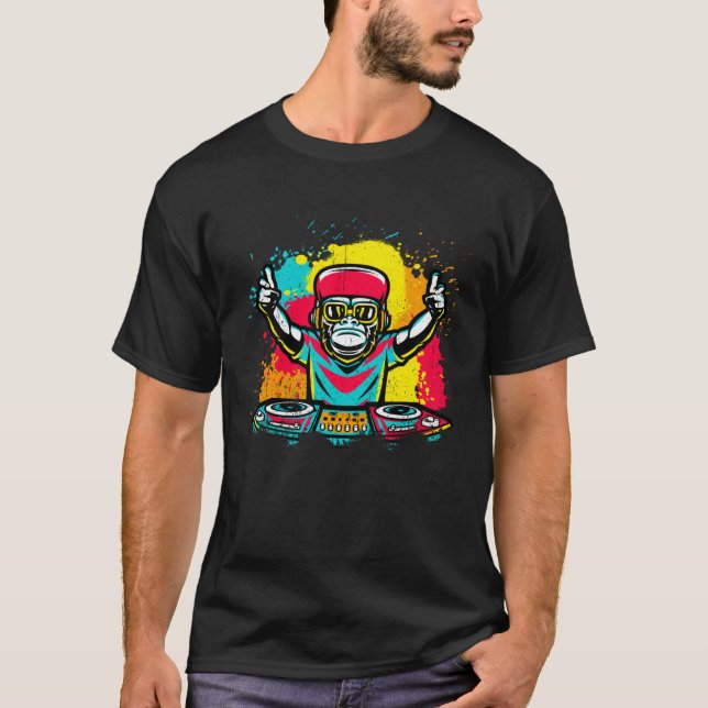 DJ Monkey Music Party Fun Sunglasses Monkey Headph T-Shirt (Front)