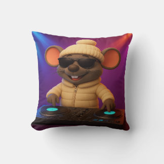  DJ Mouse Throw Pillow | Funny Cartoon Party Anima