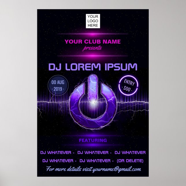 DJ Music and Dance Gig add photo and logo invite Poster (Front)
