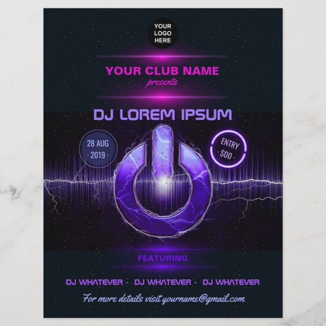 DJ Music and Dance Gig add photos and logo invite Flyer (Front)