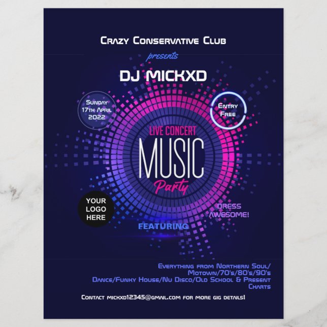 DJ Music and Dance Gig  Flyer (Front)
