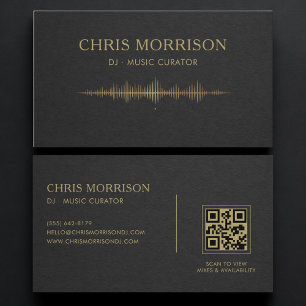 DJ Music Black Gold QR Code Professional Business Card